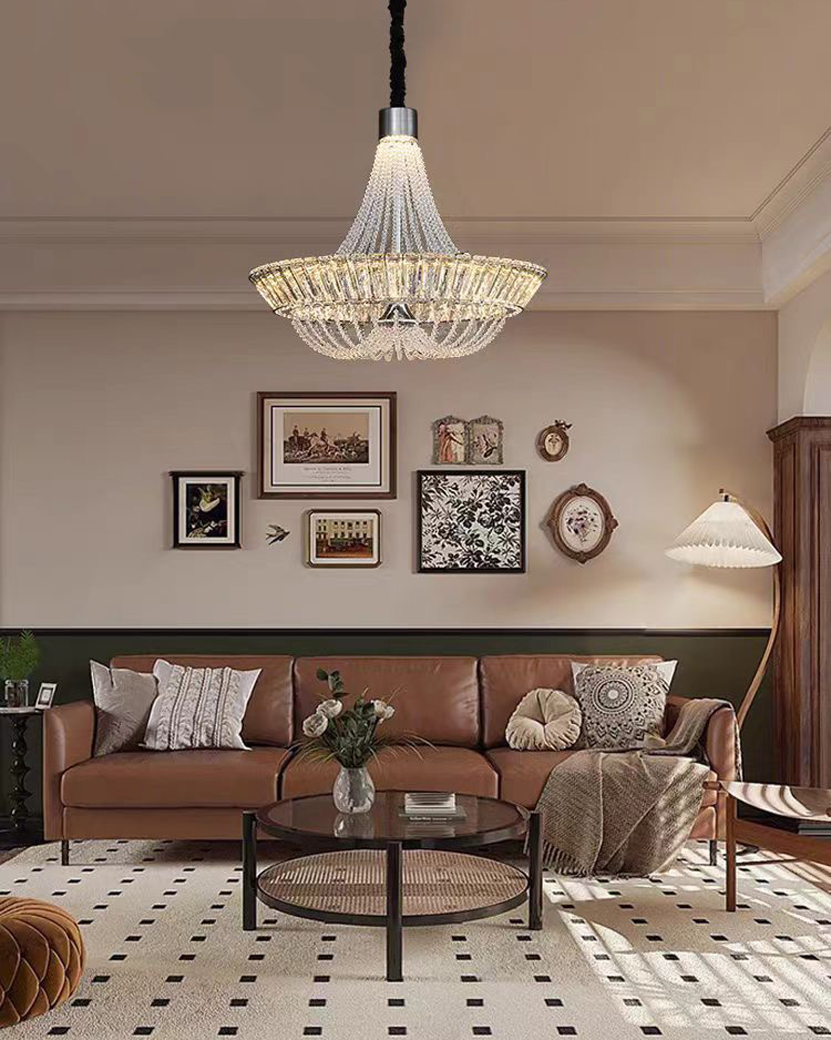 Luxe Tiered Crystal Glass Chandelier