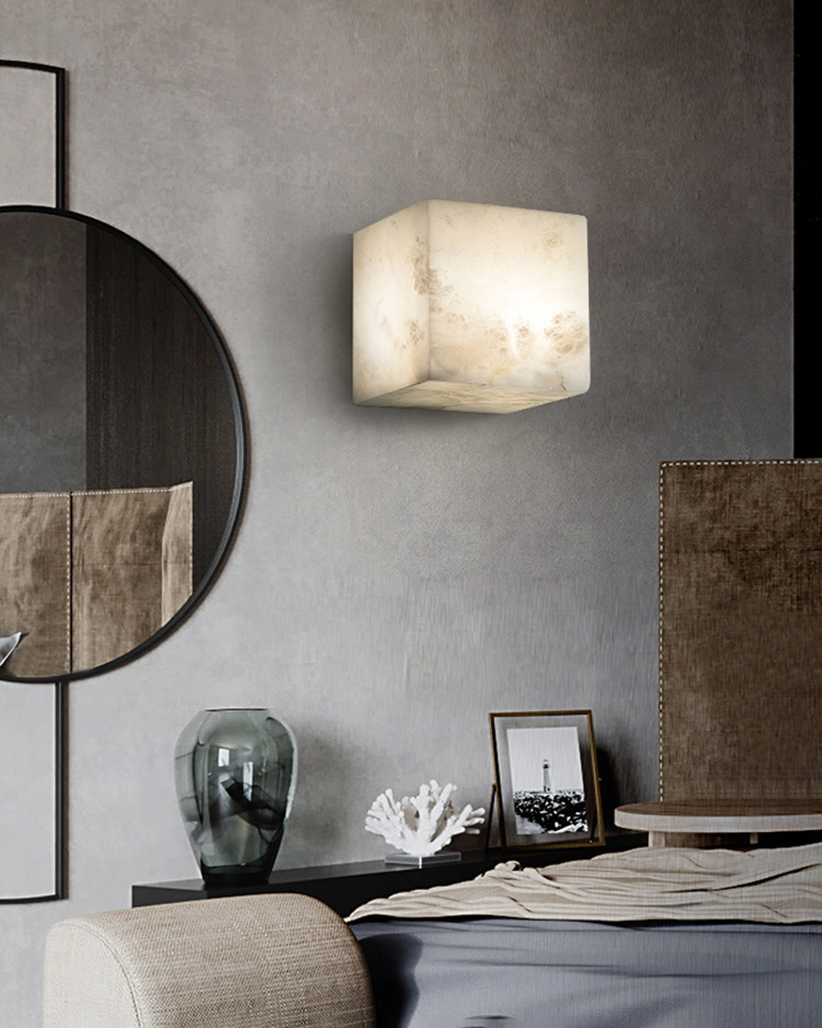 Mica Alabaster Cube Wall Light
