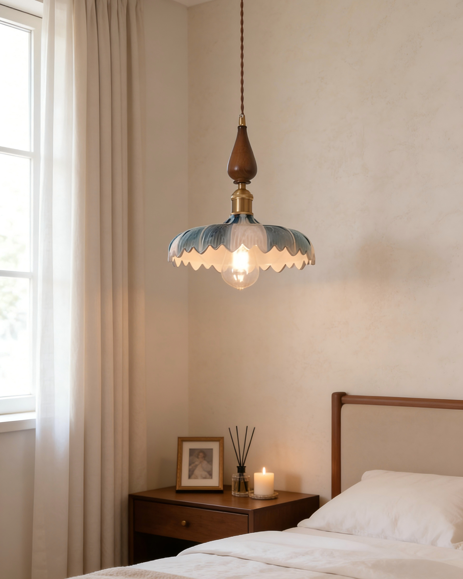 Ondine Walnut Glass Pendant Light