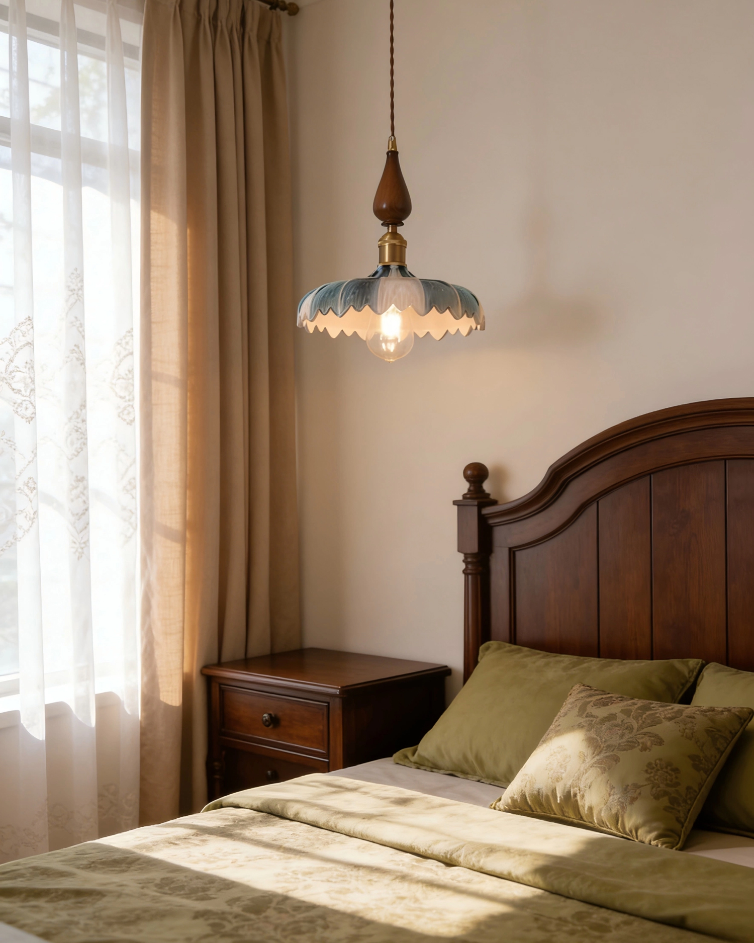 Ondine Walnut Glass Pendant Light