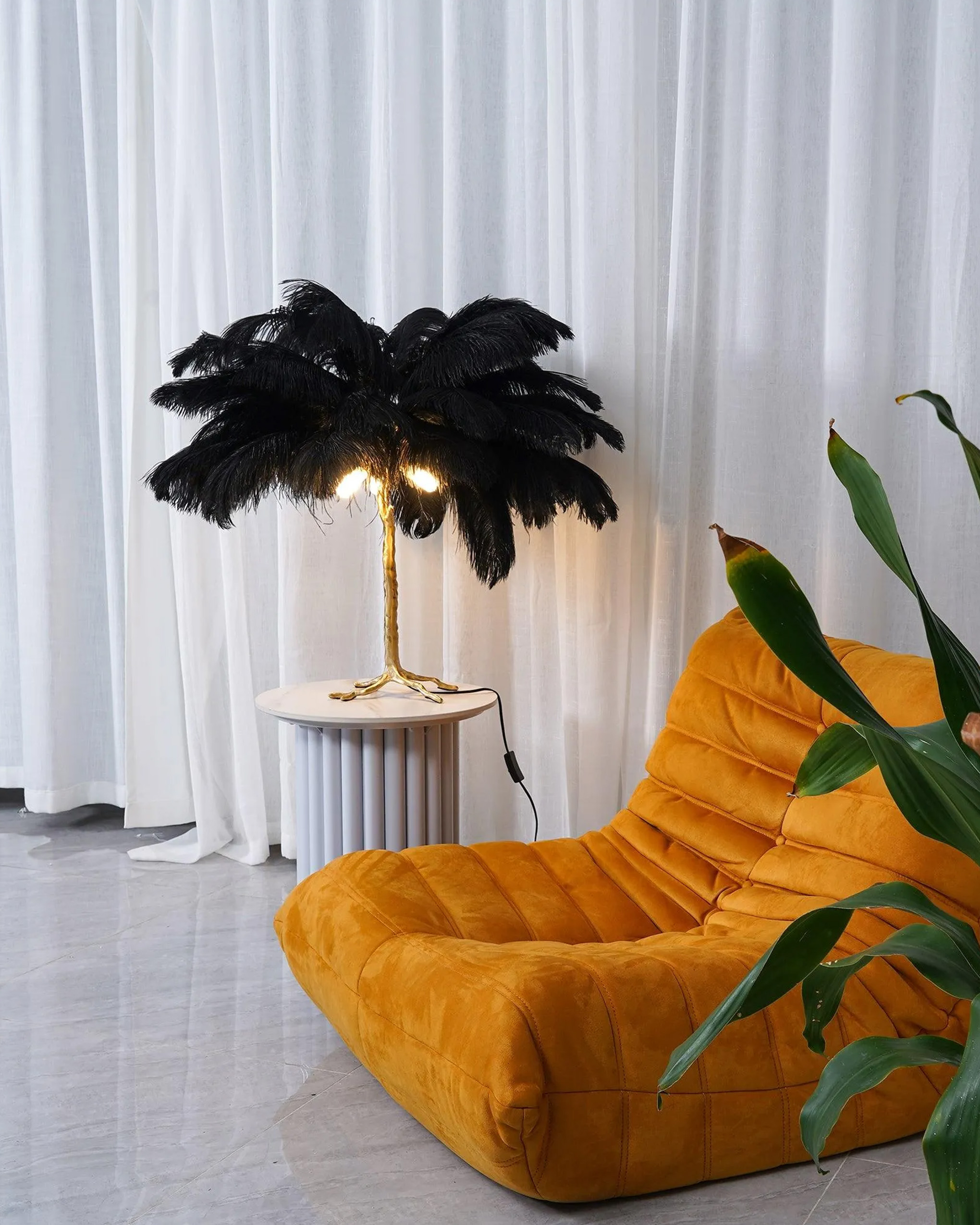 Ostrich Feather Table Lamp