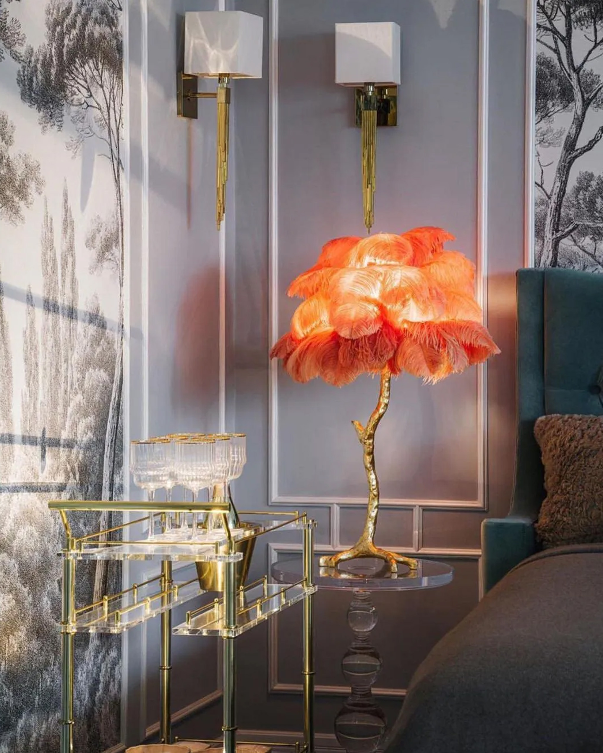 Ostrich Feather Table Lamp