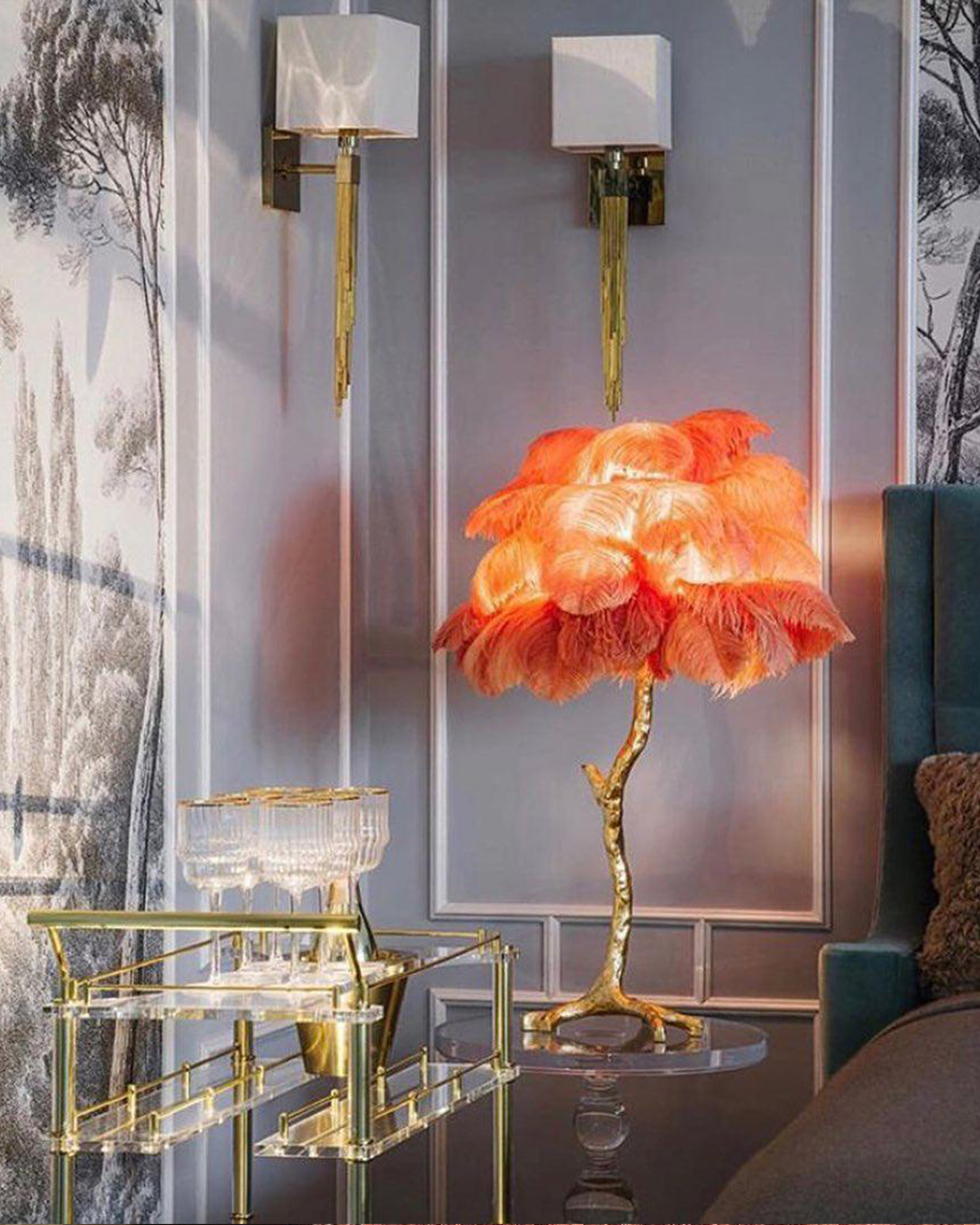 Ostrich Feather Table Lamp