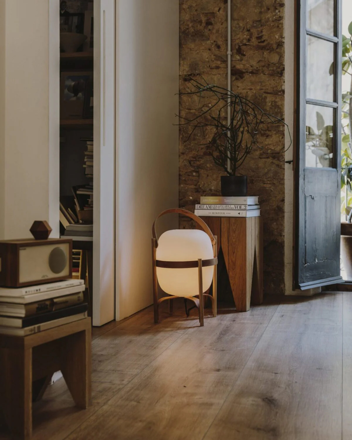 Portable Lantern Glass Table Lamp