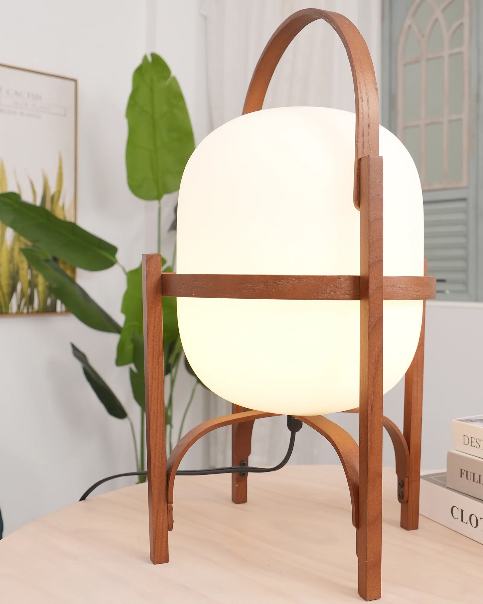 Portable Lantern Glass Table Lamp