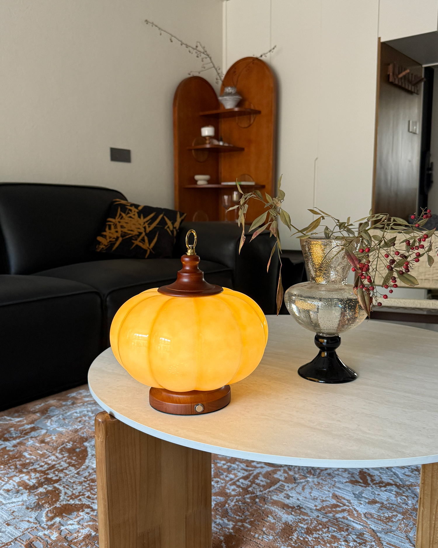 Pumpkin Glass Rechargeable Table Lamp