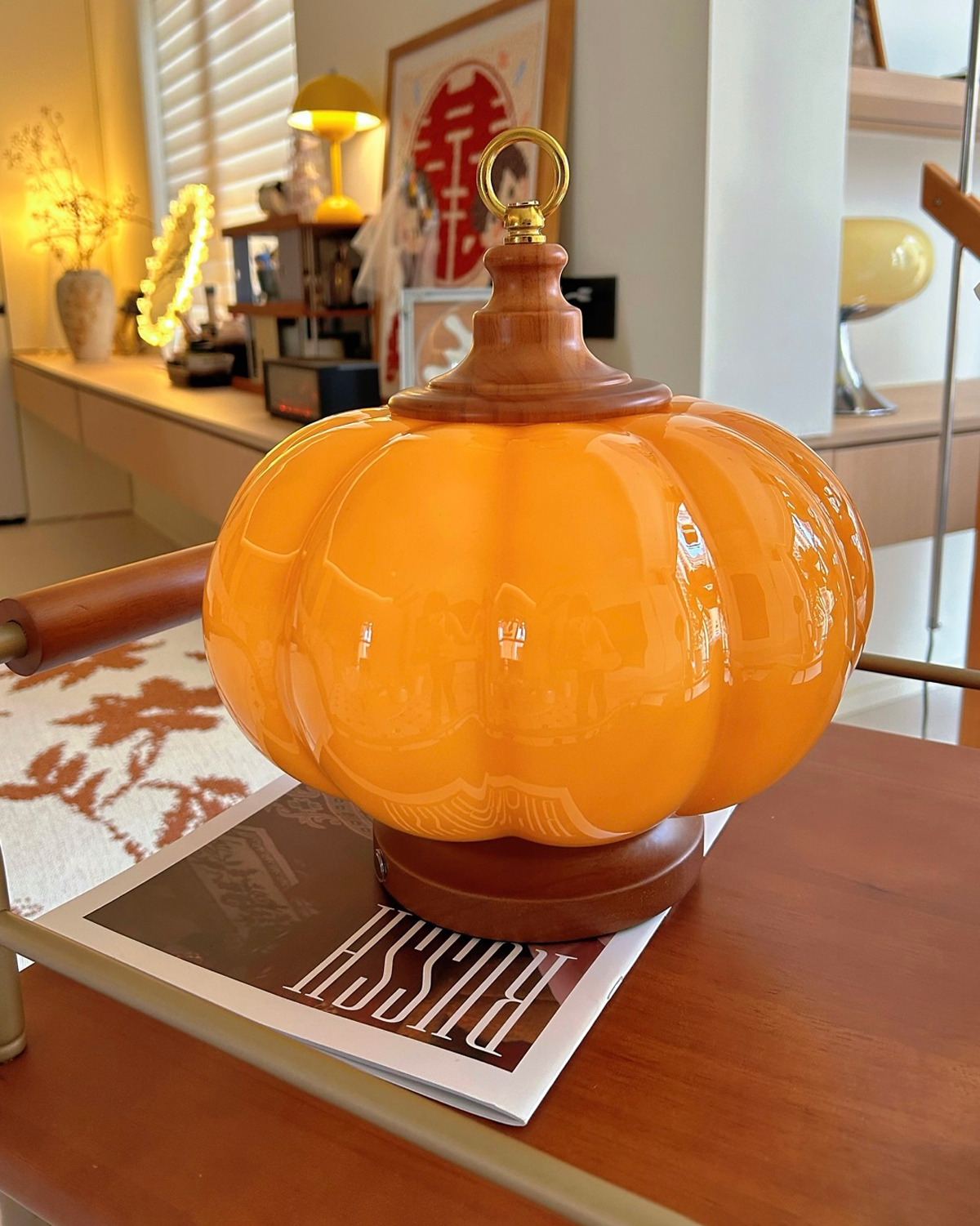 Pumpkin Glass Rechargeable Table Lamp