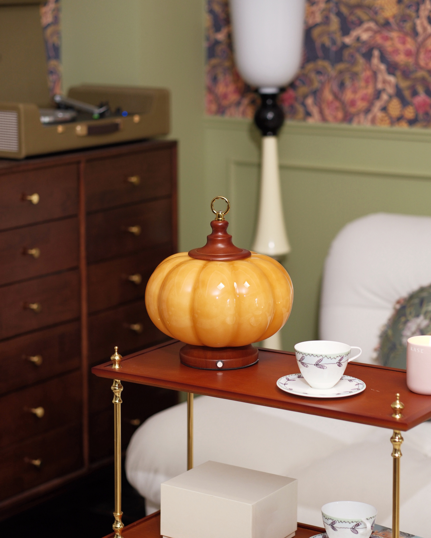 Pumpkin Glass Rechargeable Table Lamp