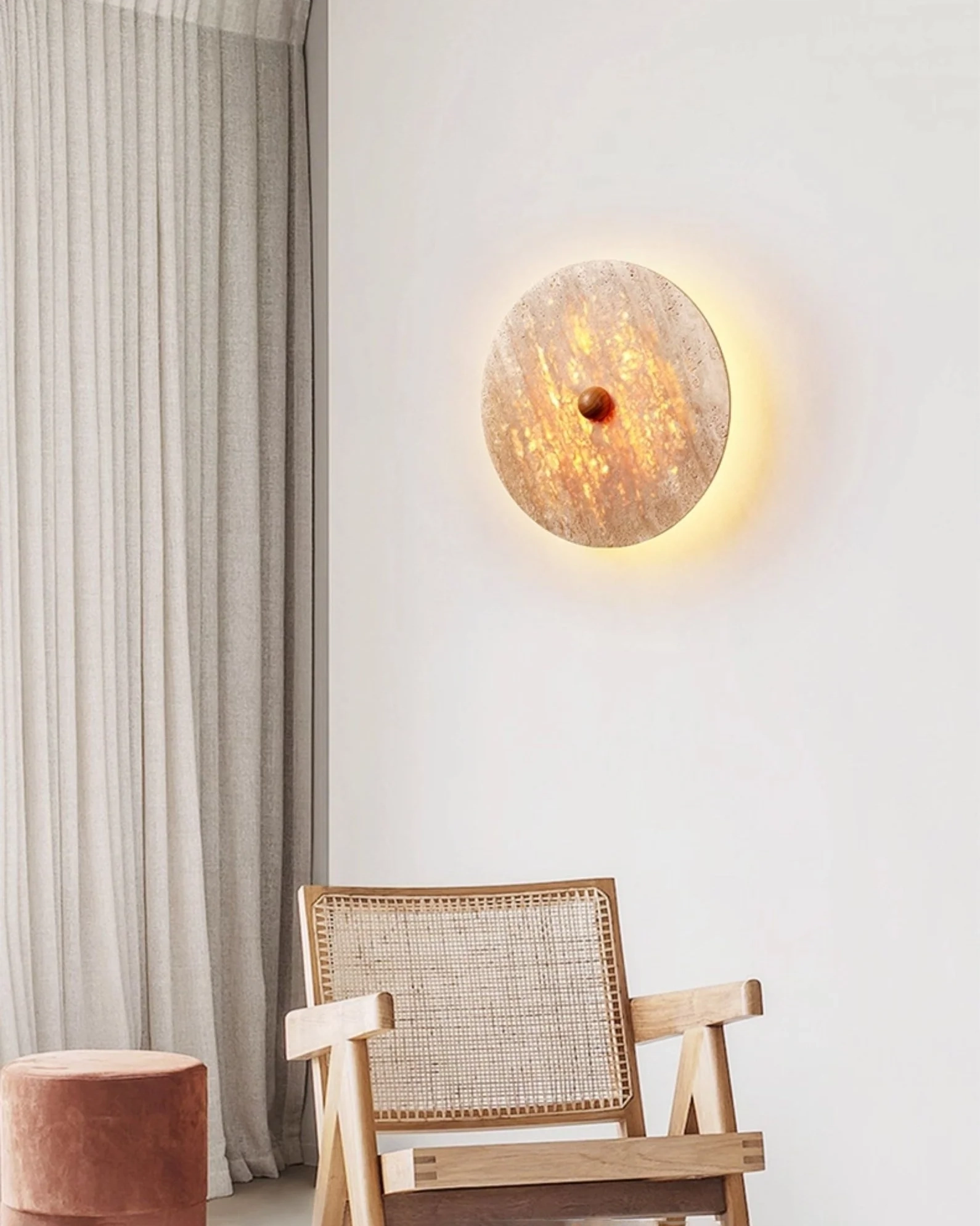 Round Travertine Disk Wall Lamp