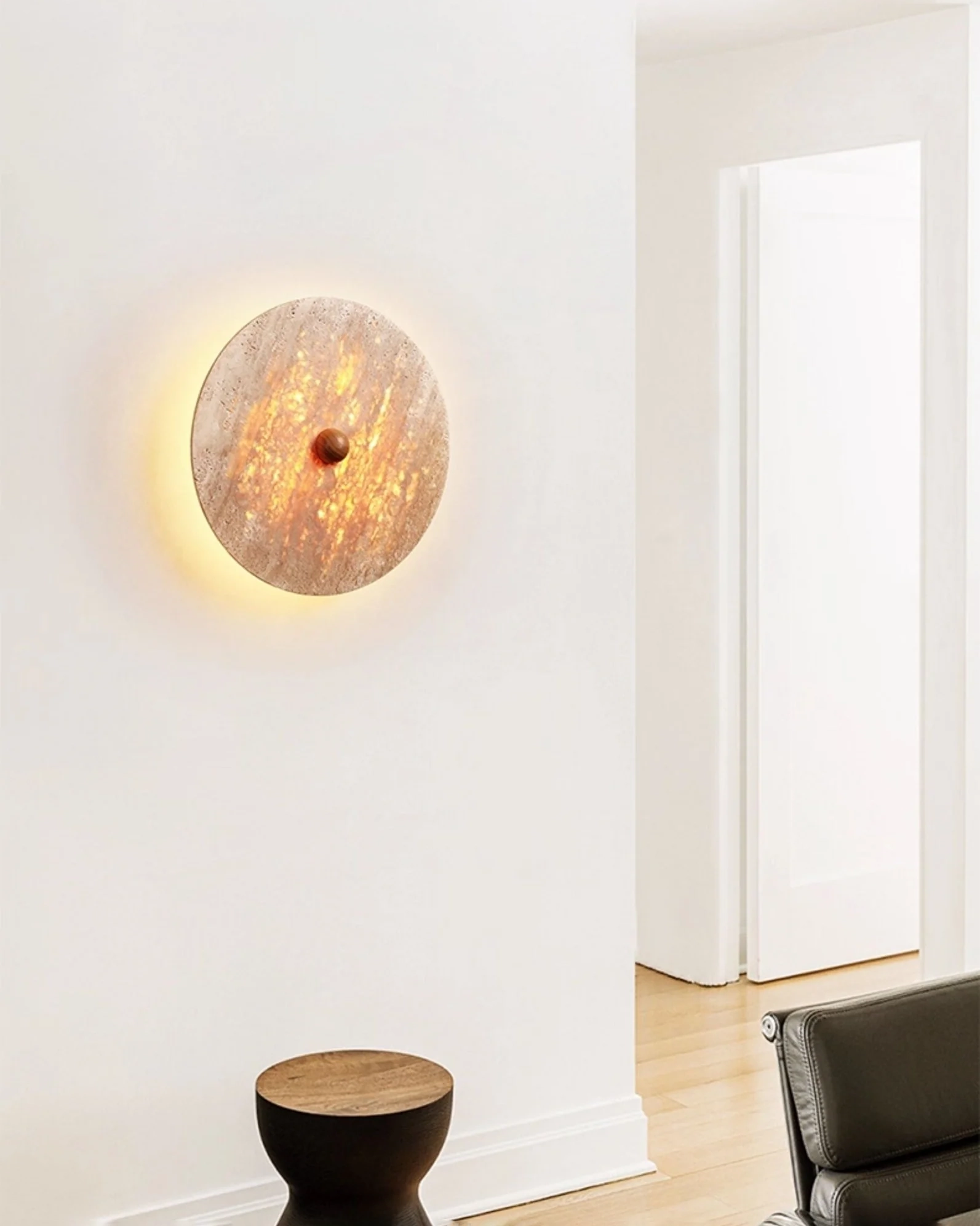 Round Travertine Disk Wall Lamp