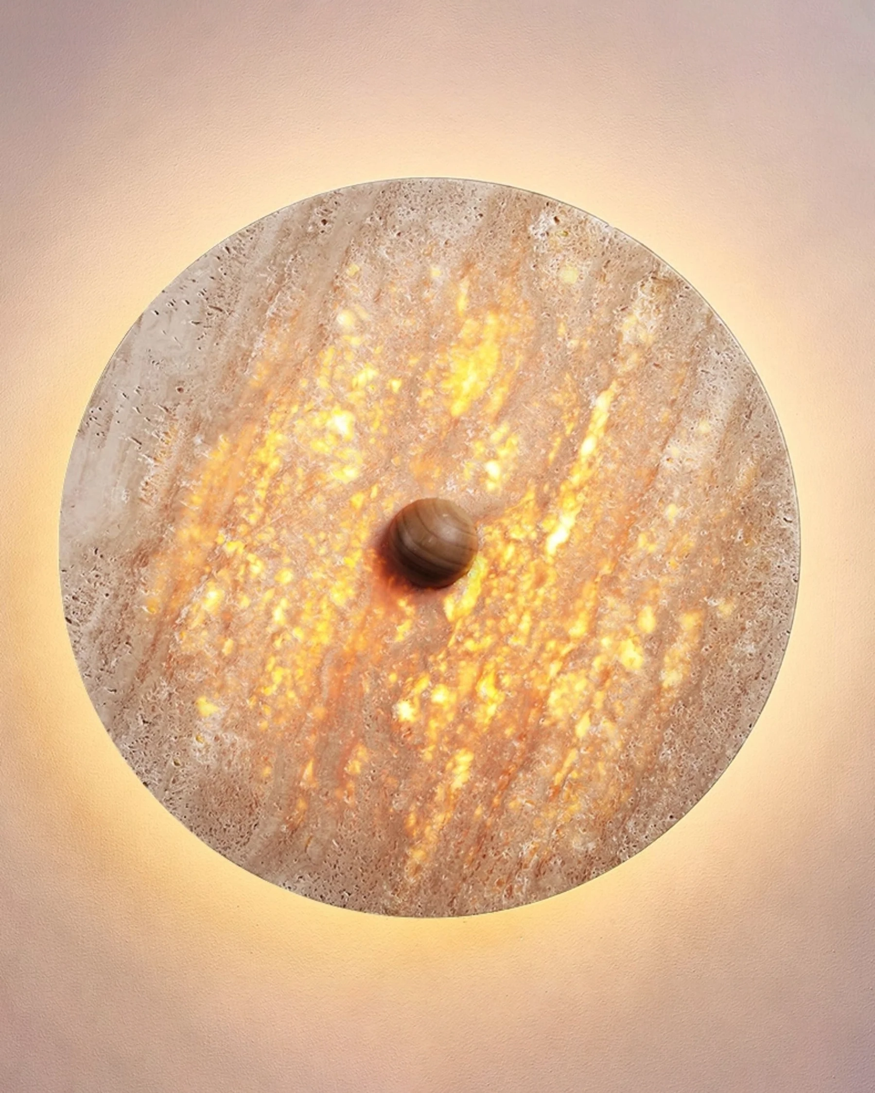 Round Travertine Disk Wall Lamp