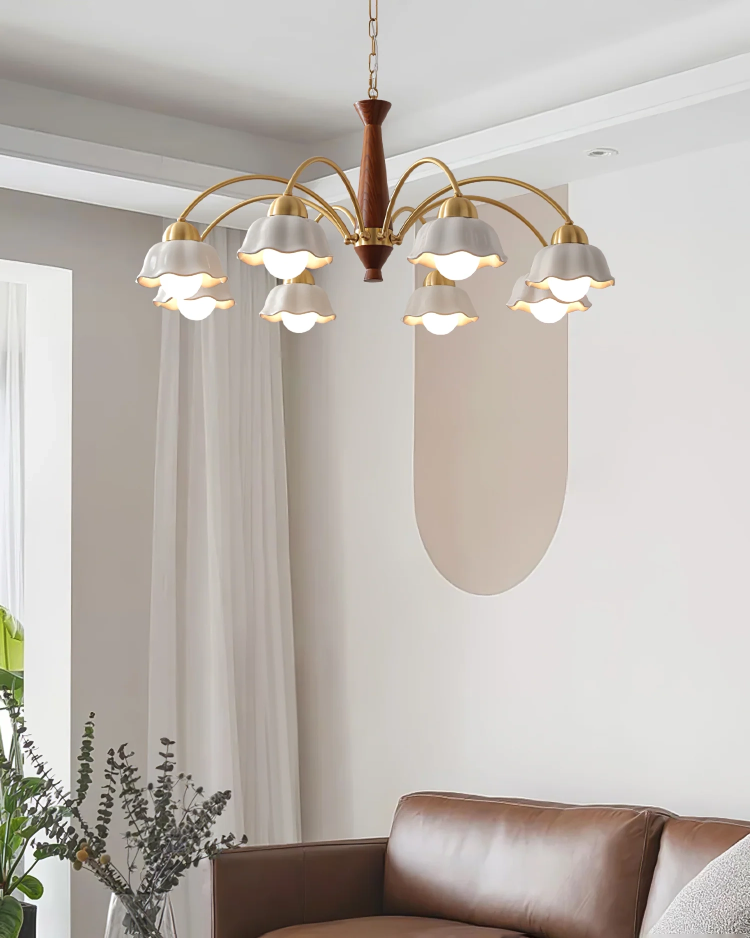 Swedish Modern Gold Chandelier