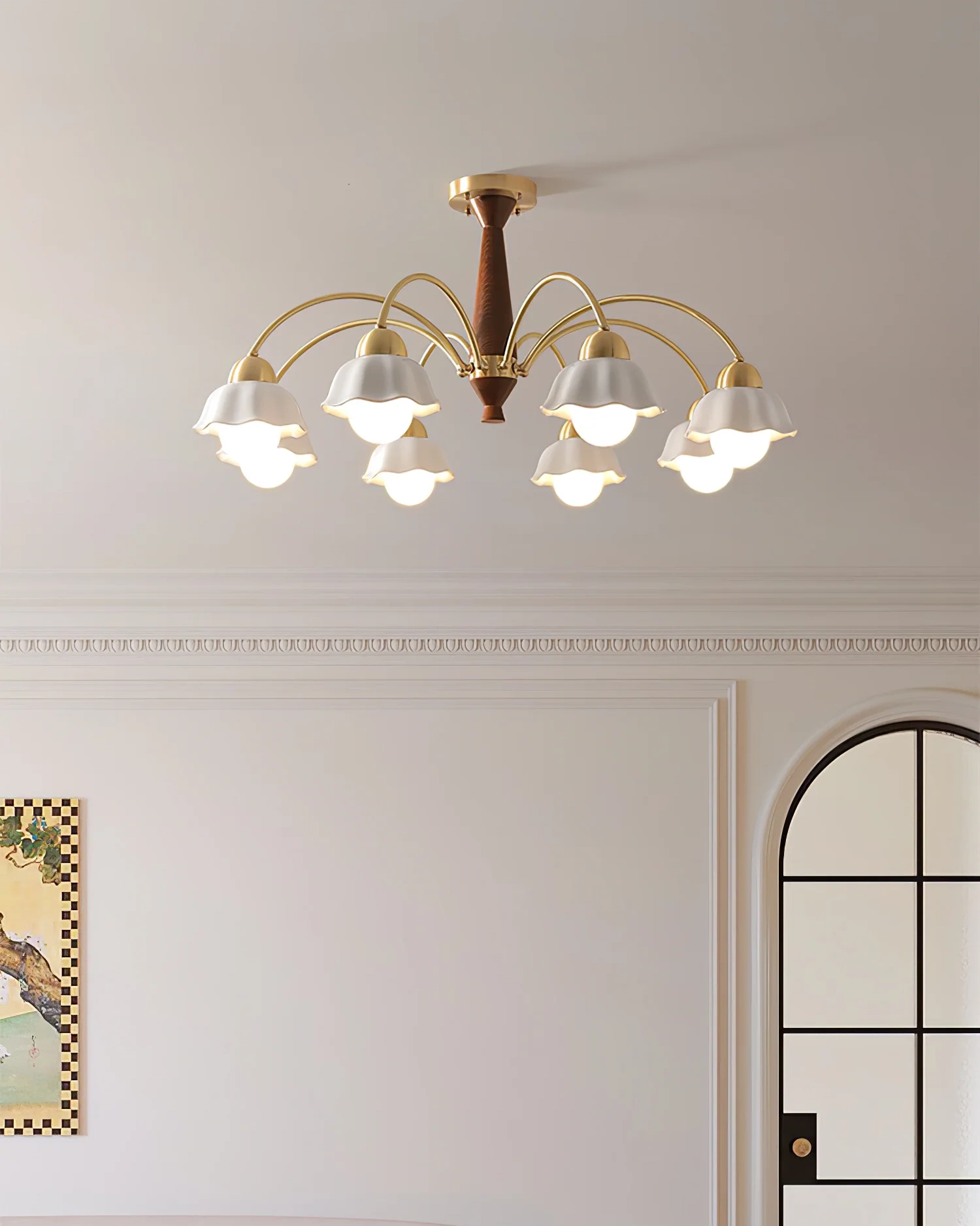 Swedish Modern Gold Chandelier