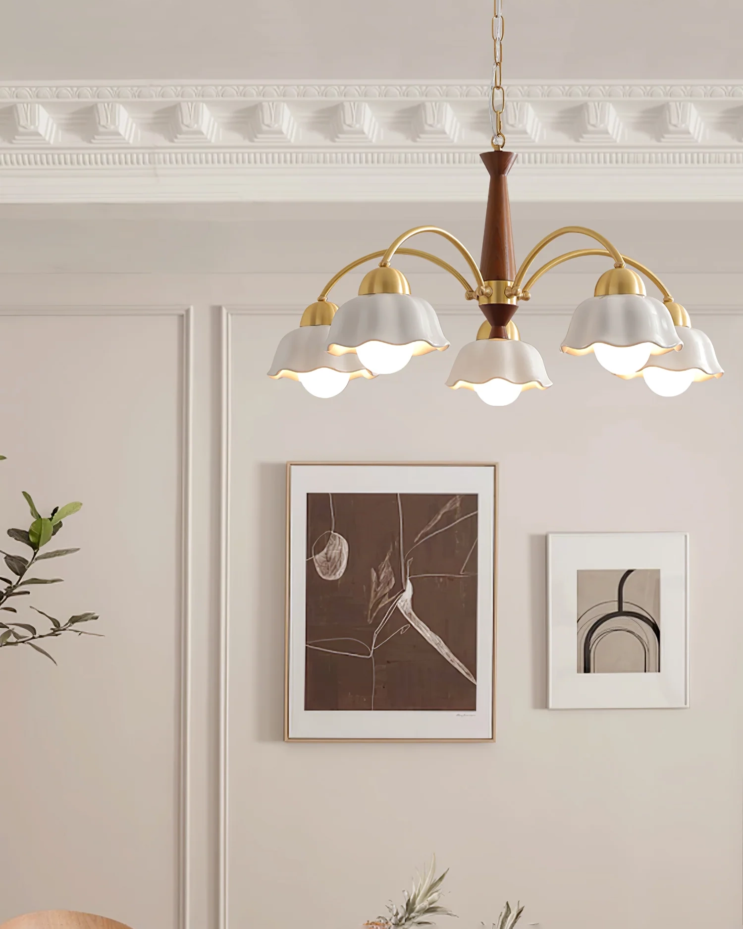 Swedish Modern Gold Chandelier