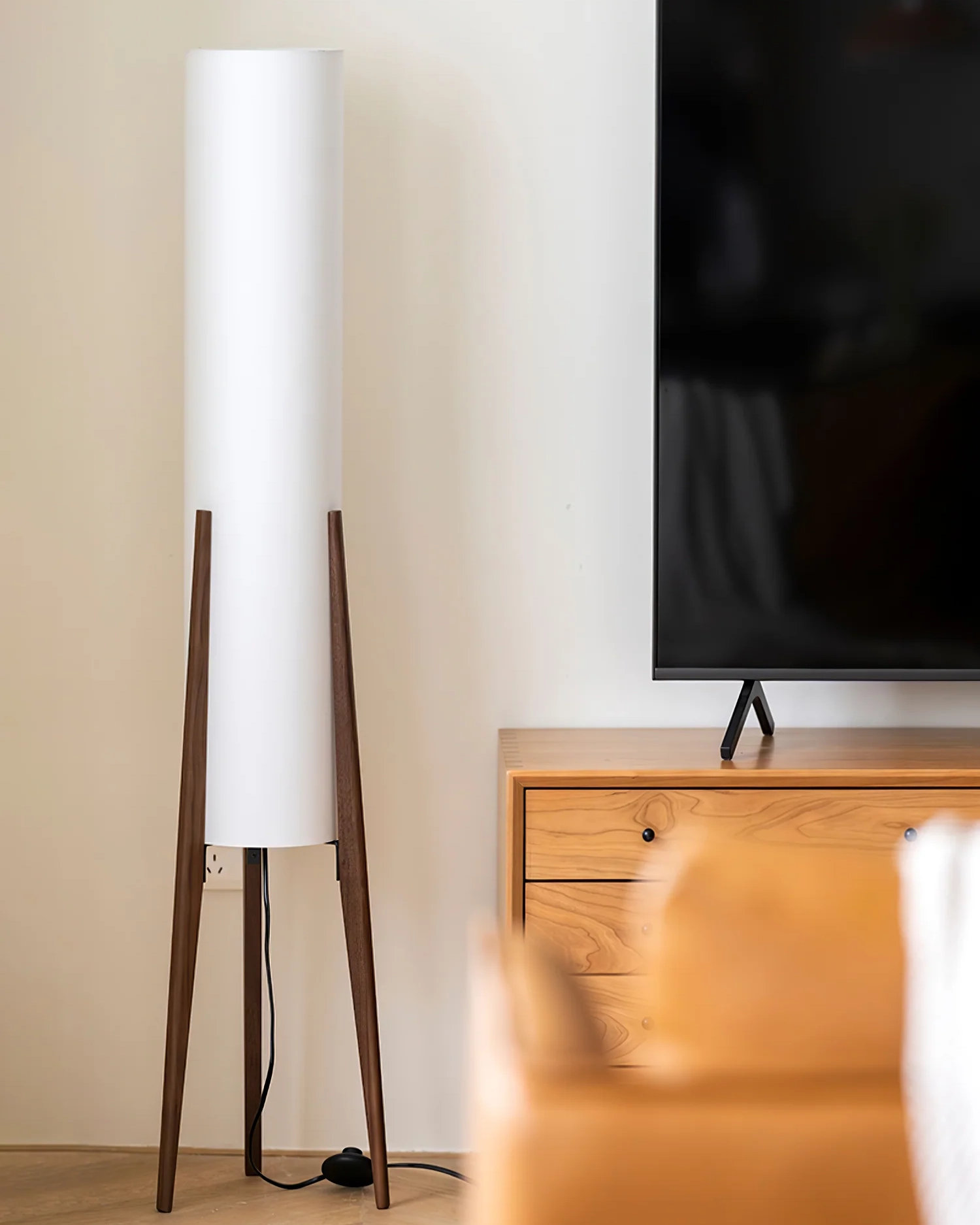Tripod Walnut Floor Lamp