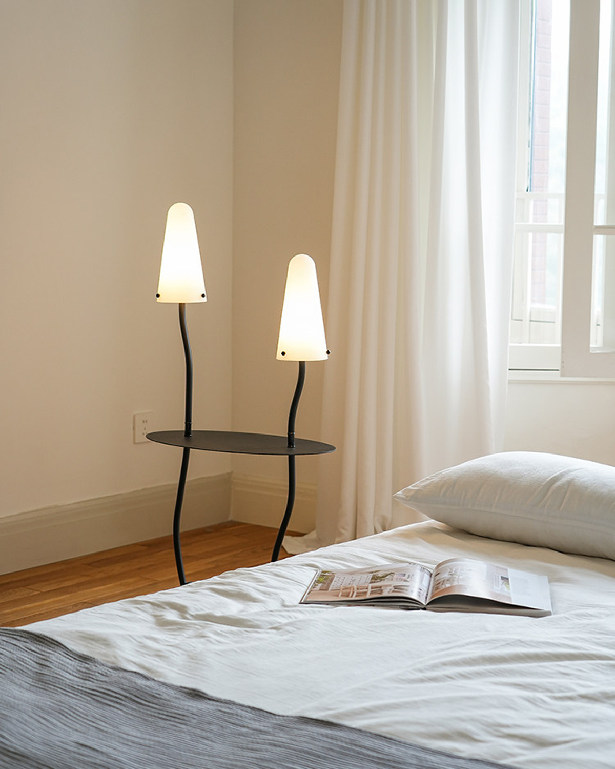 Twin Mushroom Side Table Floor Lamp