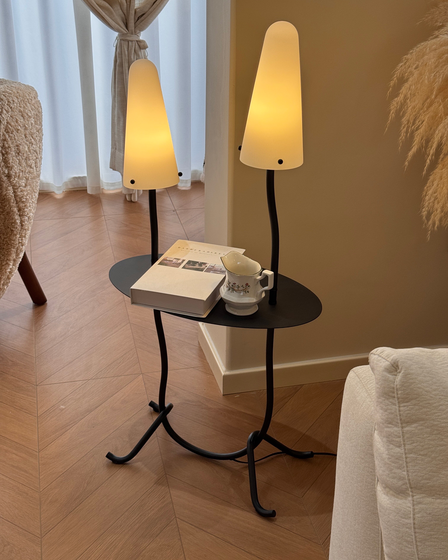 Twin Mushroom Side Table Floor Lamp