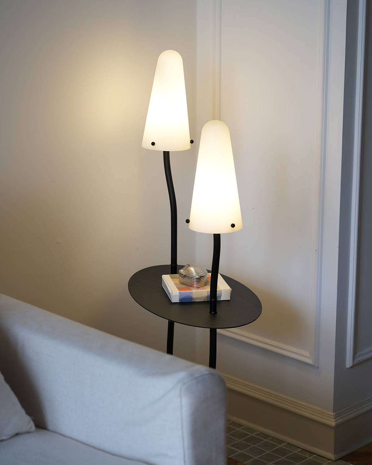 Twin Mushroom Side Table Floor Lamp