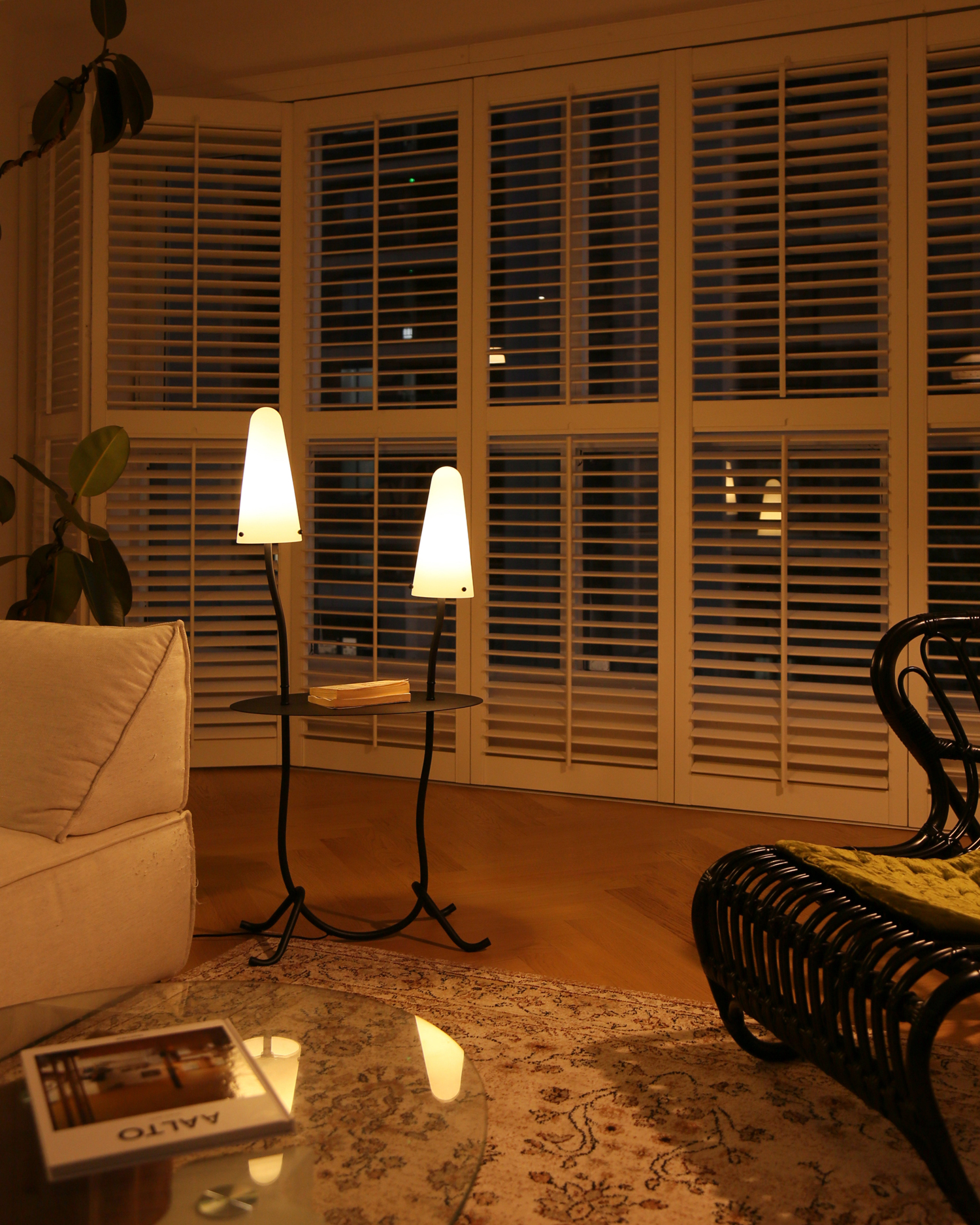 Twin Mushroom Side Table Floor Lamp