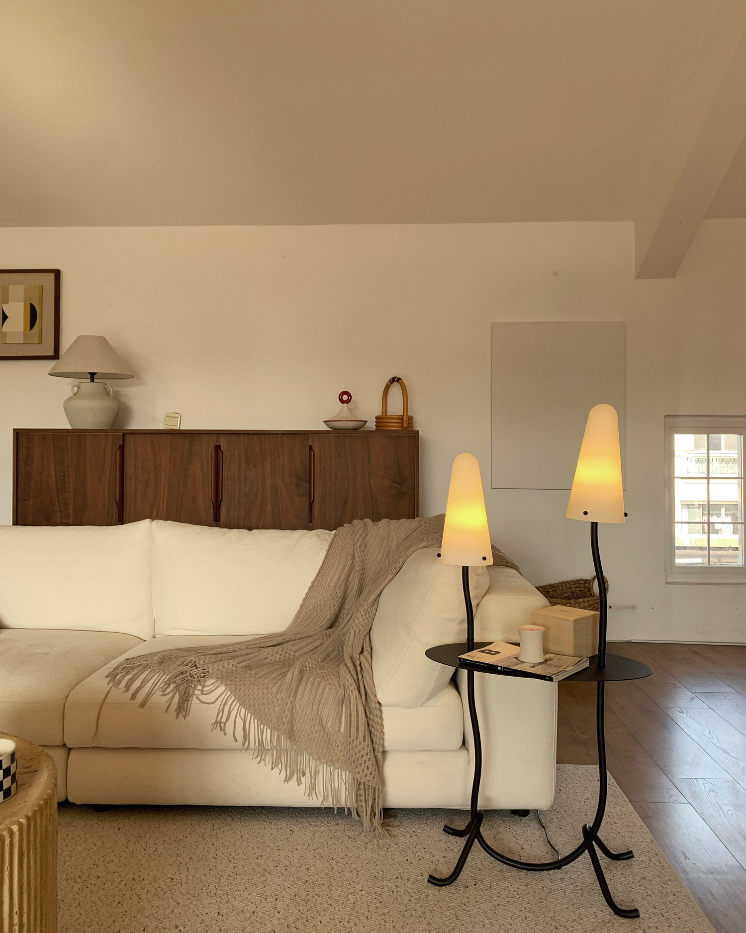 Twin Mushroom Side Table Floor Lamp