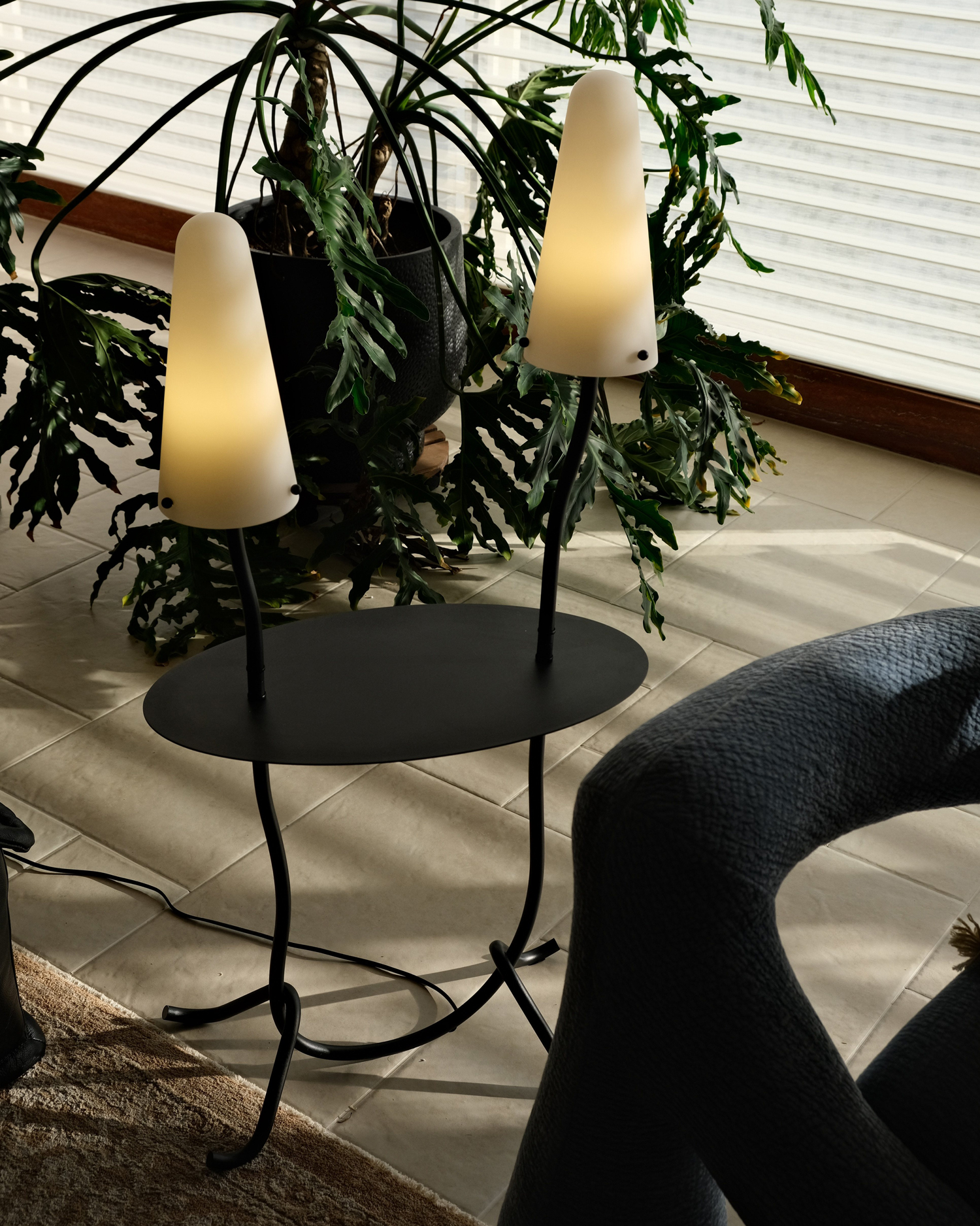 Twin Mushroom Side Table Floor Lamp