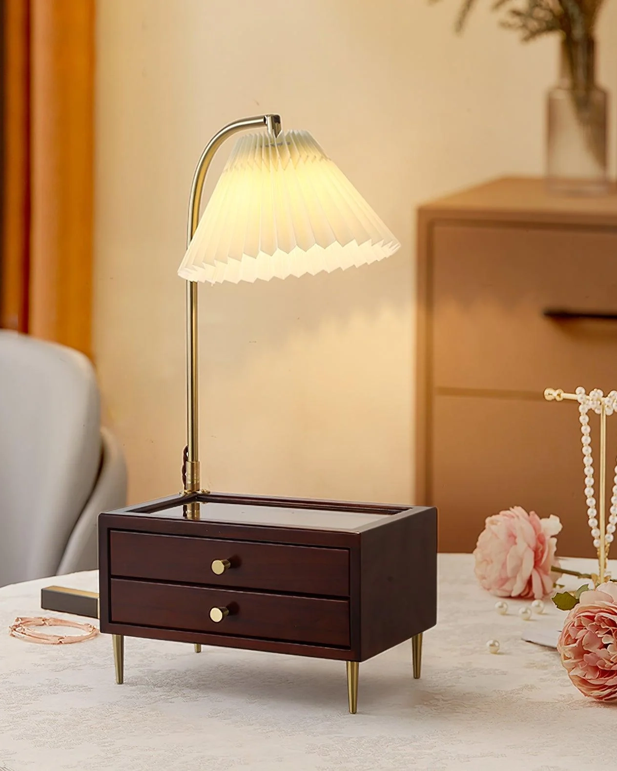 Wood Drawer Table Lamp