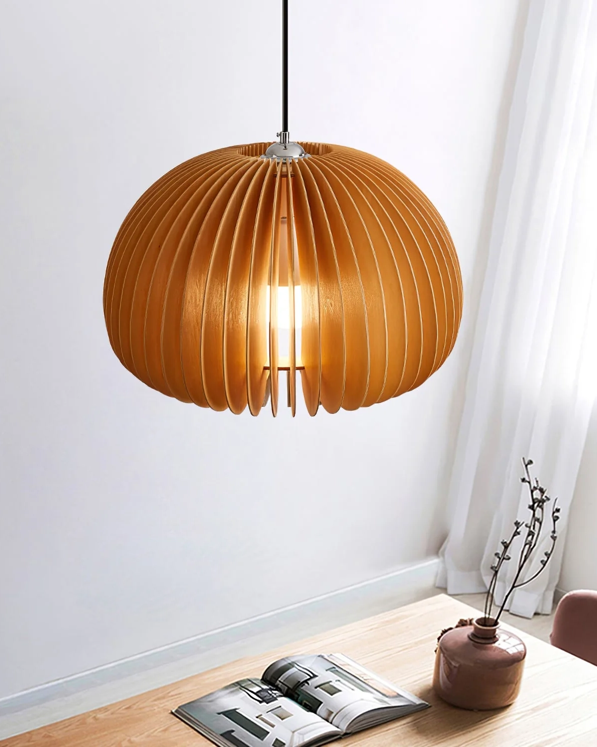 Wooden Pumpkin Pendant Lamp