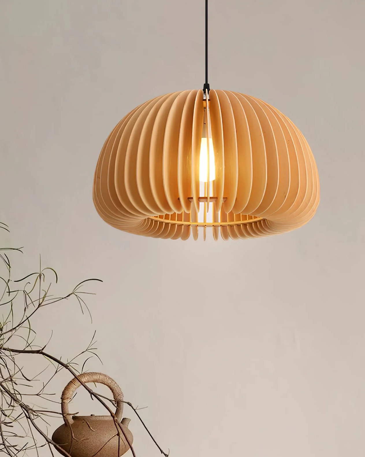 Wooden Pumpkin Pendant Lamp