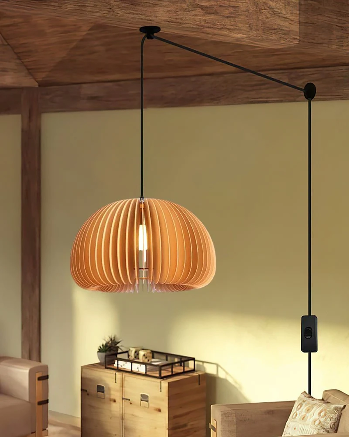 Wooden Pumpkin Pendant Lamp