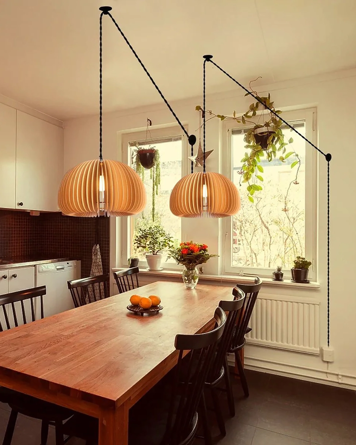 Wooden Pumpkin Pendant Lamp