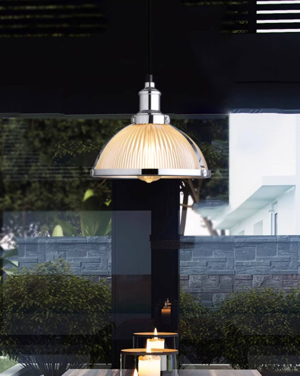 Bistro Ribbed Glass Pendant Light
