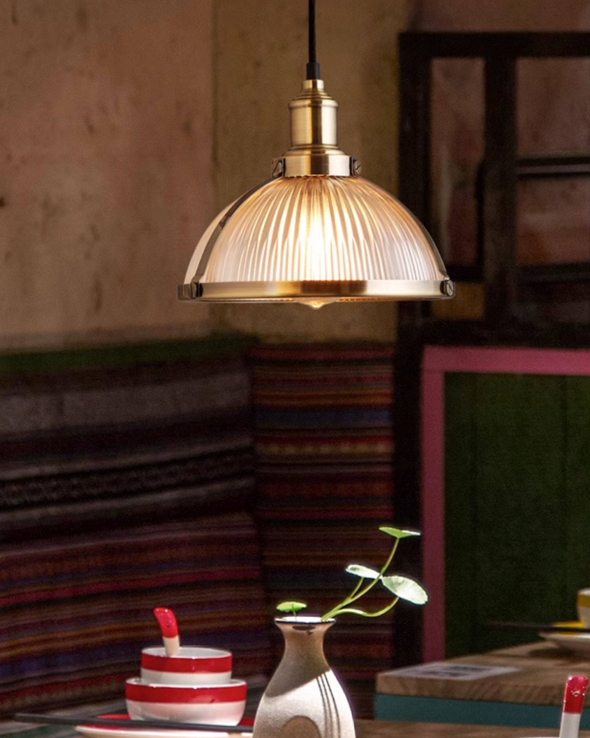 Bistro Ribbed Glass Pendant Light