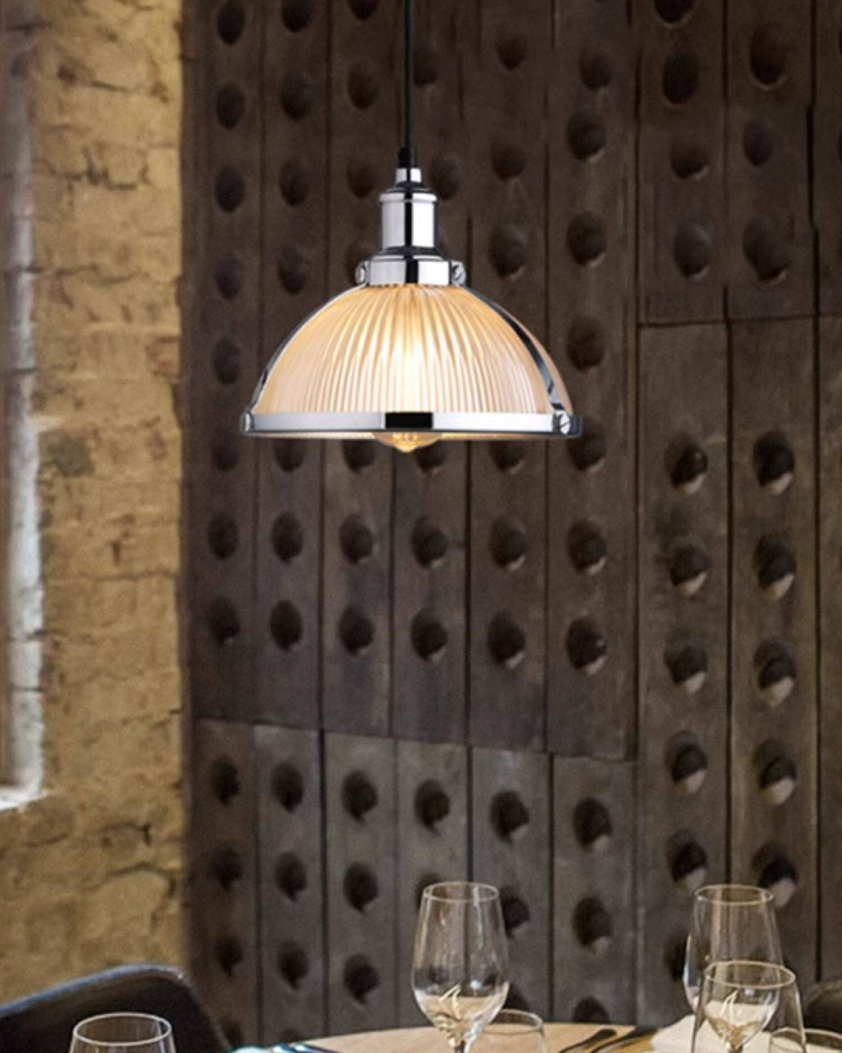 Bistro Ribbed Glass Pendant Light
