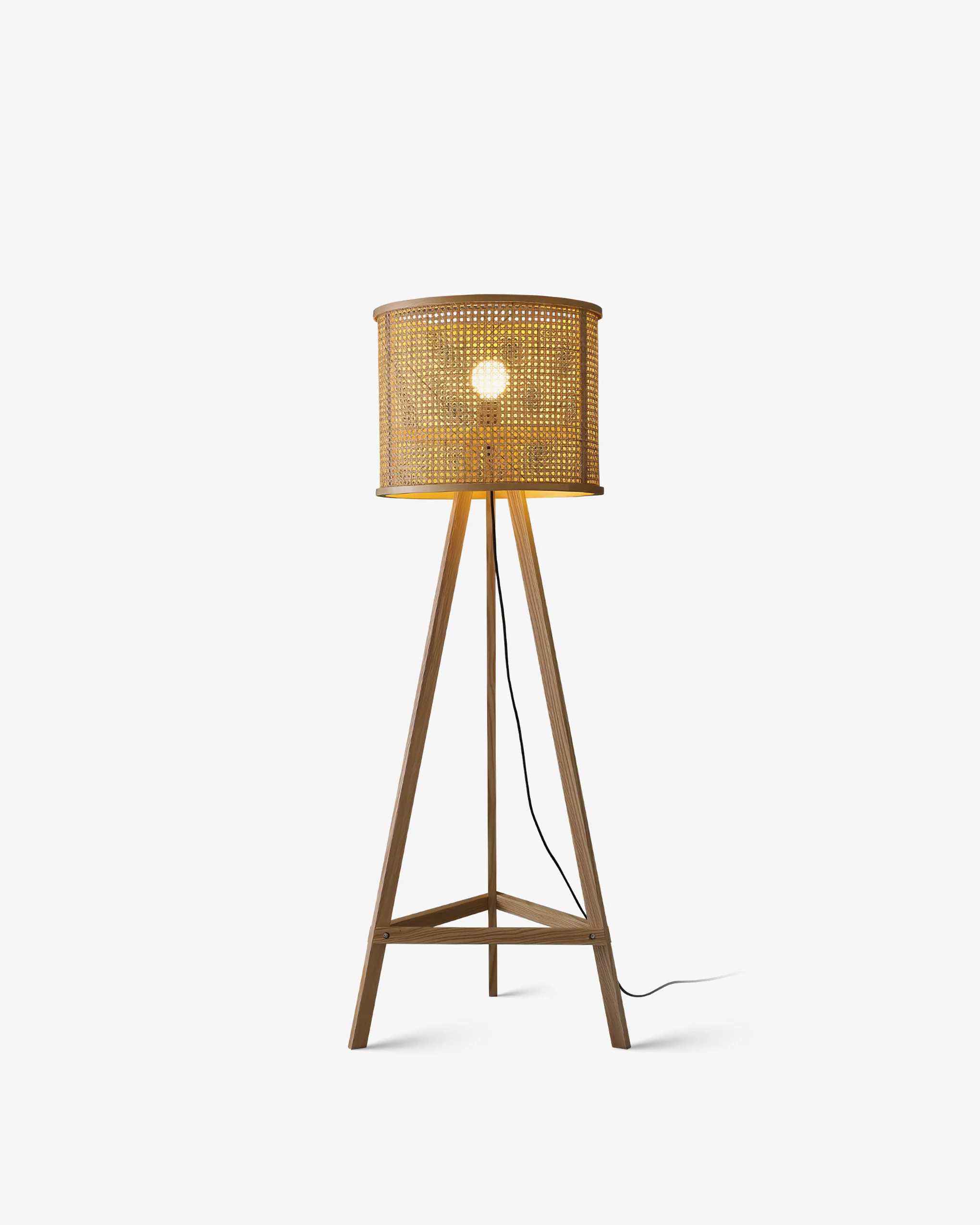 Tripod Wooden Rattan Floor Lamp