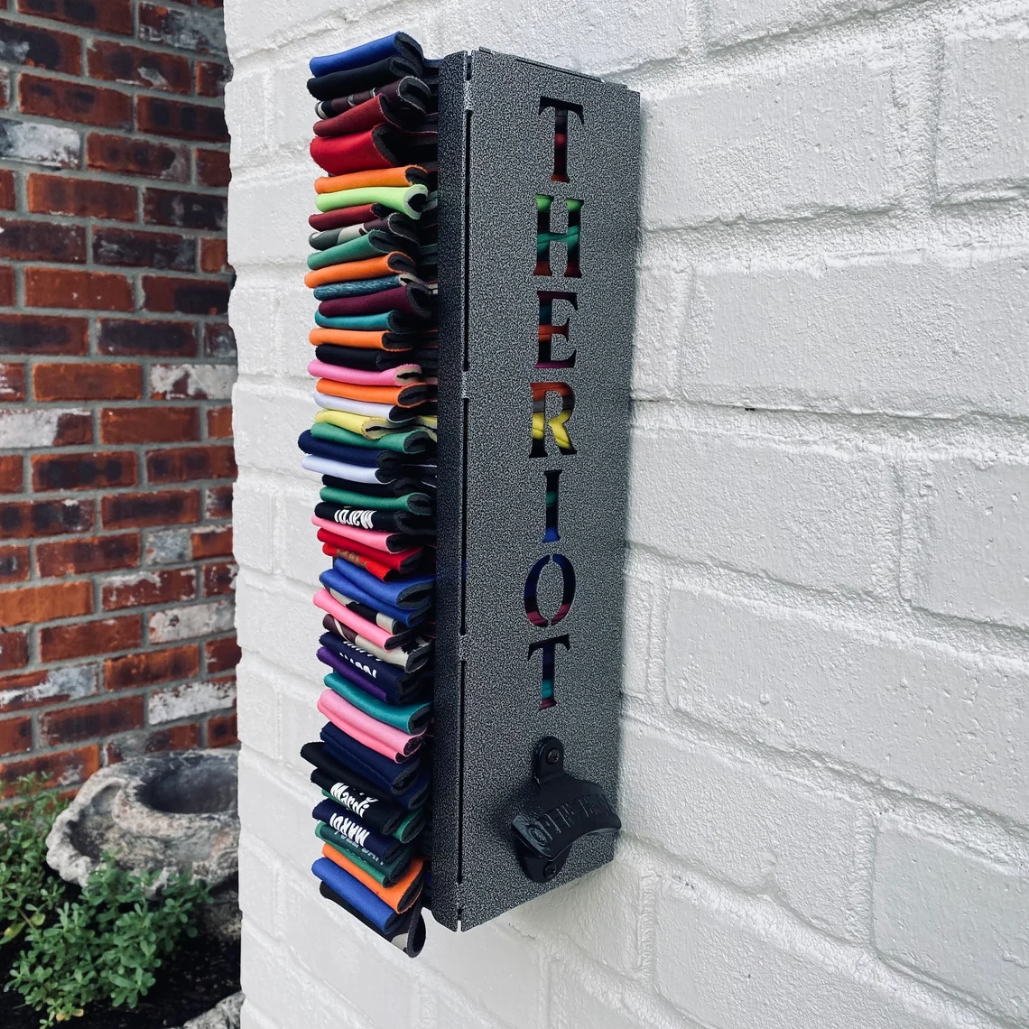 Can cooler holder with bottle opener