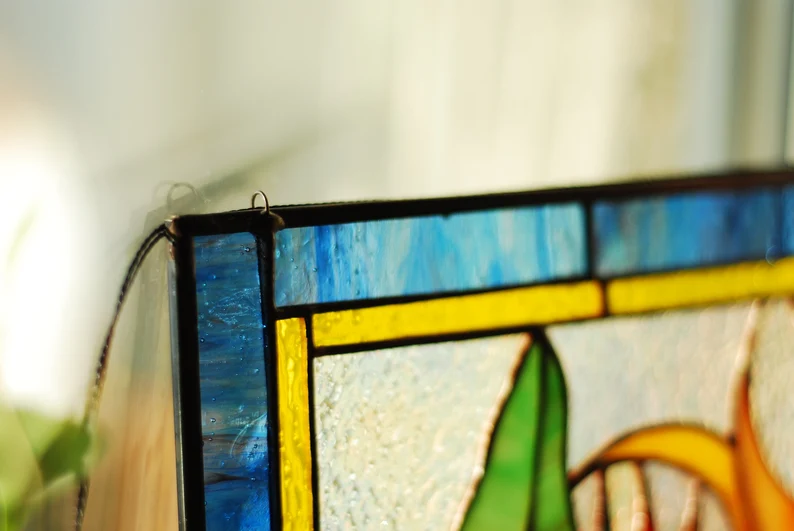 Stained bird of paradise glass window hangings suncatcher