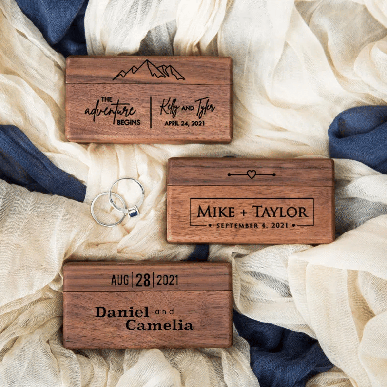 Personalized Wedding Double Slot Wooden Ring Box