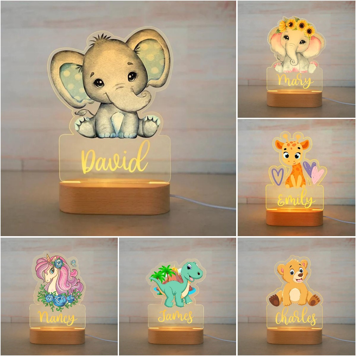 Personalized Name Animals Night Lights