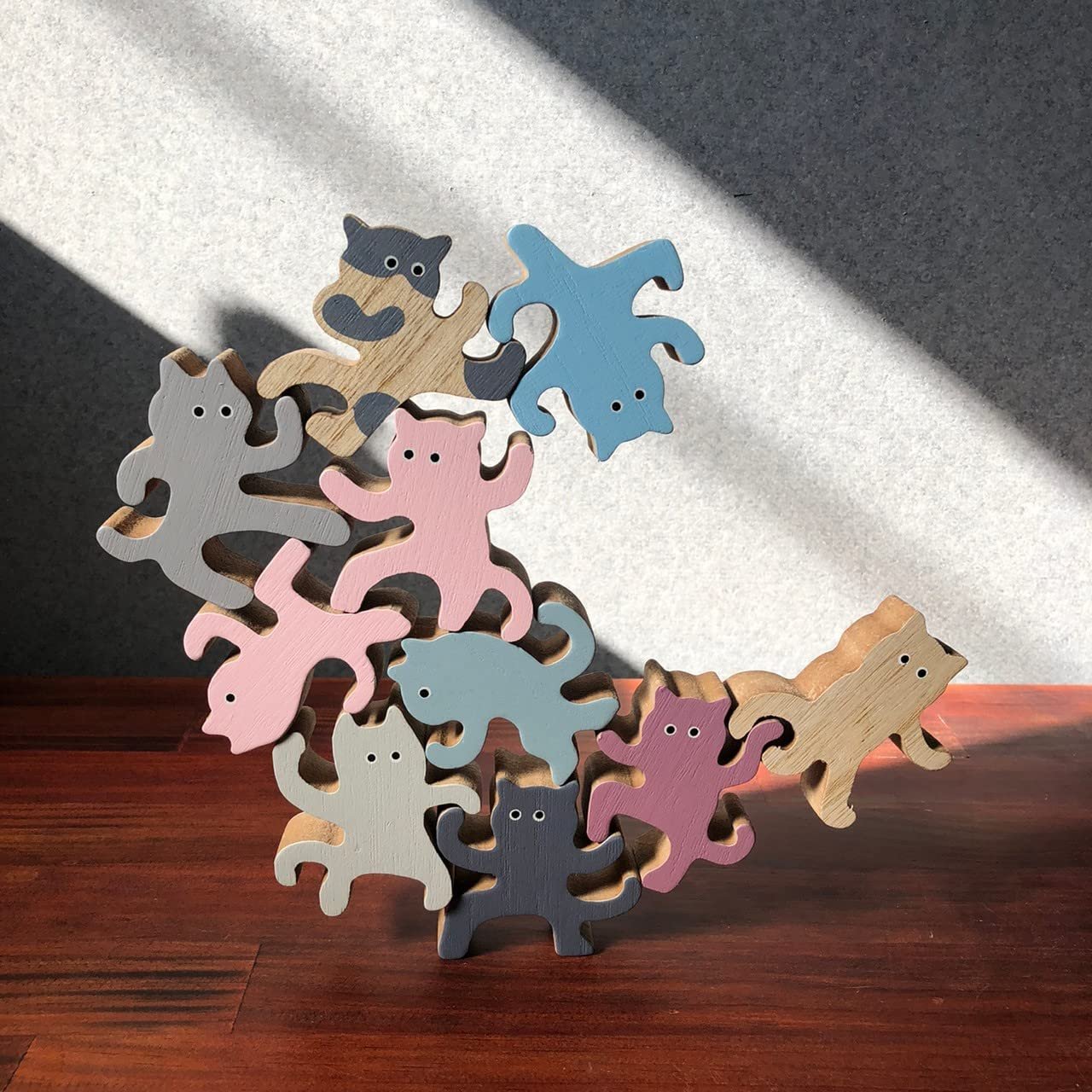 Colorful Kung Fu Cat Stacking Toy - Wooden Balancing Stackable Playset