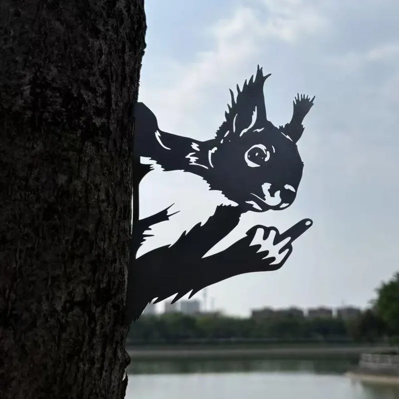 Peeping middle finger animal metal sign