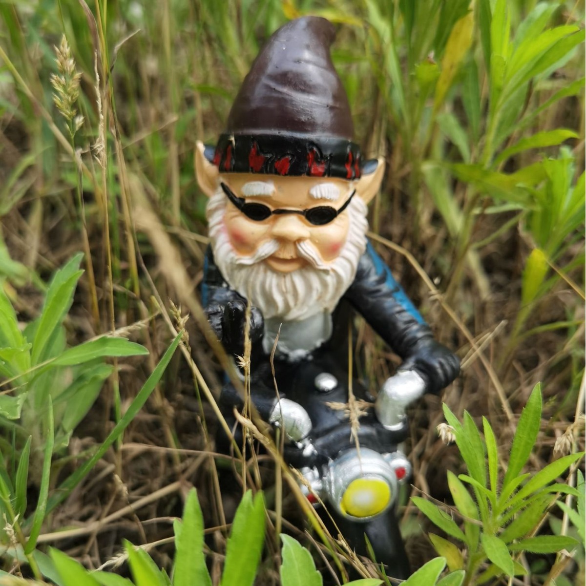 Middle Finger Dwarf Riding Motorcycle Funny Outdoor Garden Gnome