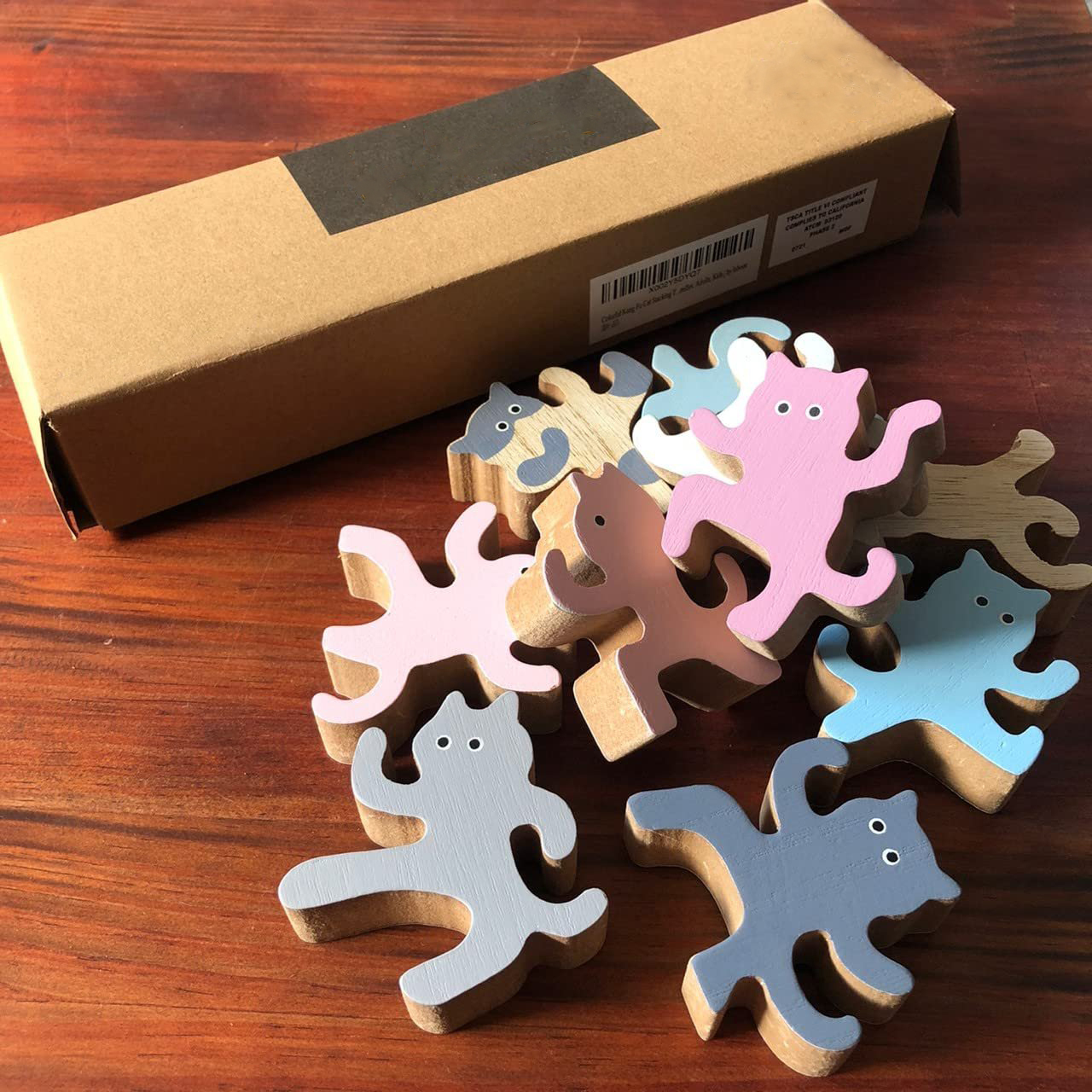 Colorful Kung Fu Cat Stacking Toy - Wooden Balancing Stackable Playset