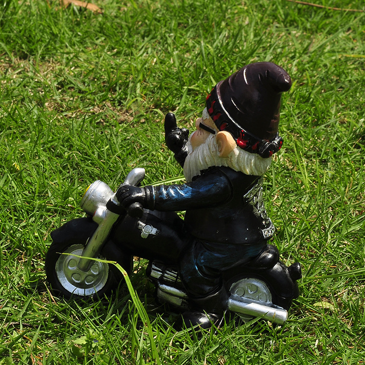Middle Finger Dwarf Riding Motorcycle Funny Outdoor Garden Gnome
