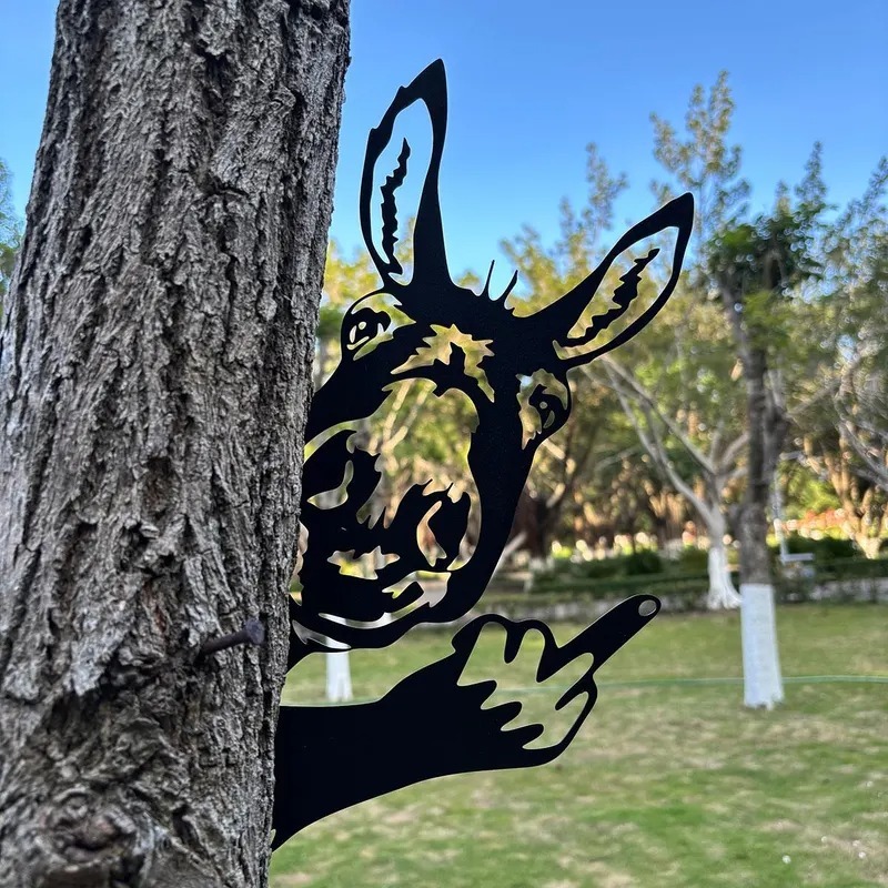 Peeping middle finger animal metal sign