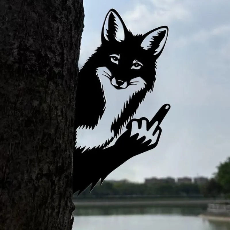 Peeping middle finger animal metal sign