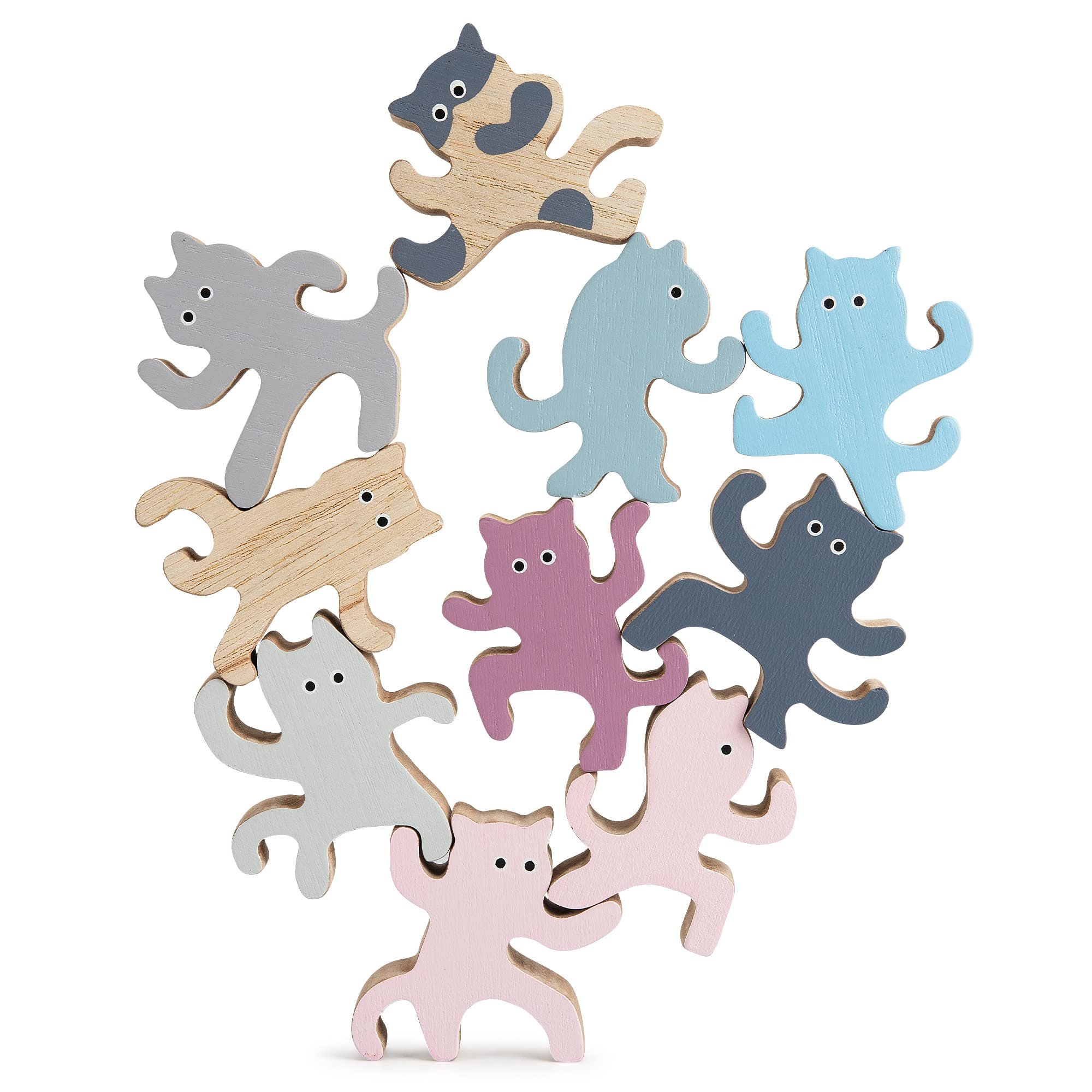 Colorful Kung Fu Cat Stacking Toy - Wooden Balancing Stackable Playset