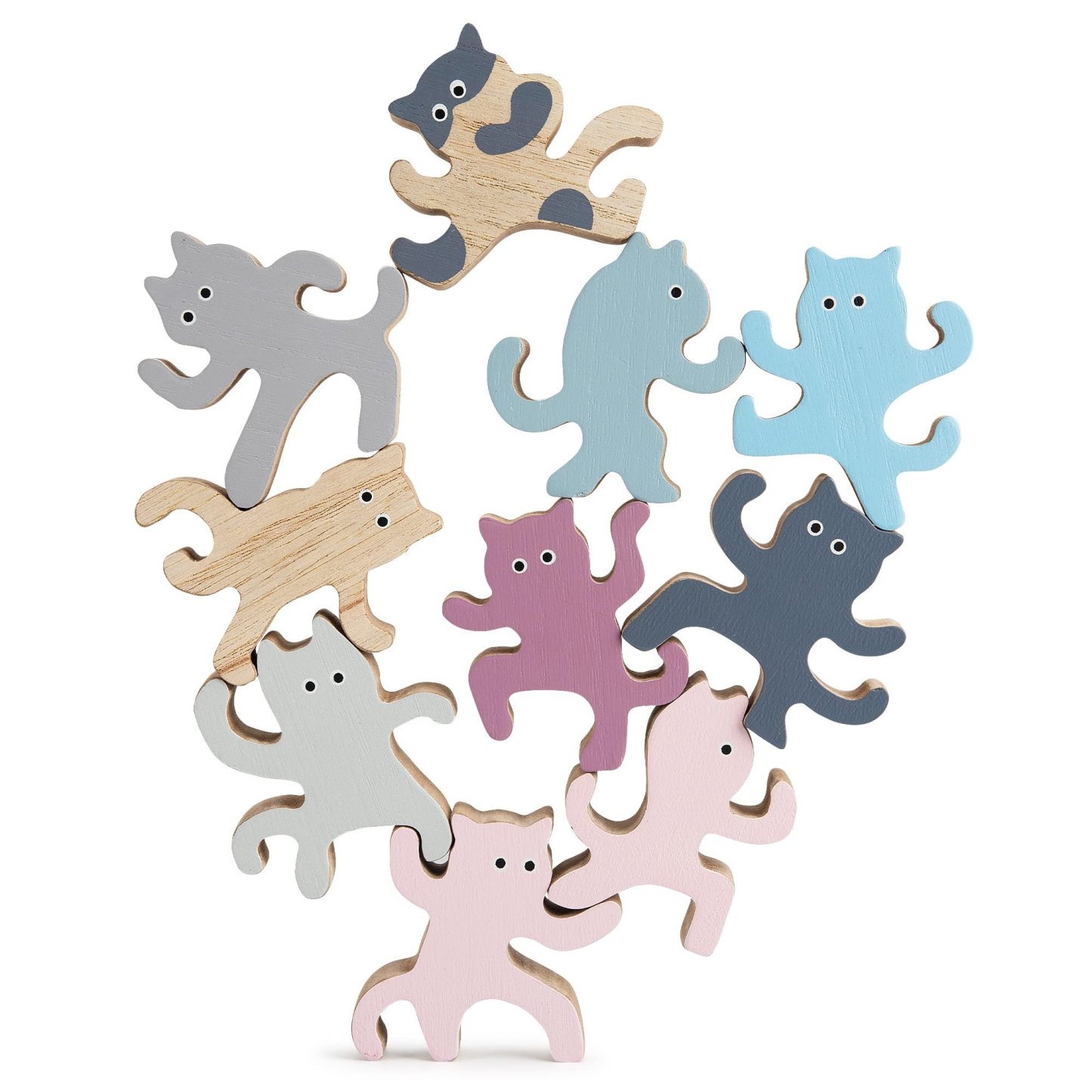 Colorful Kung Fu Cat Stacking Toy - Wooden Balancing Stackable Playset