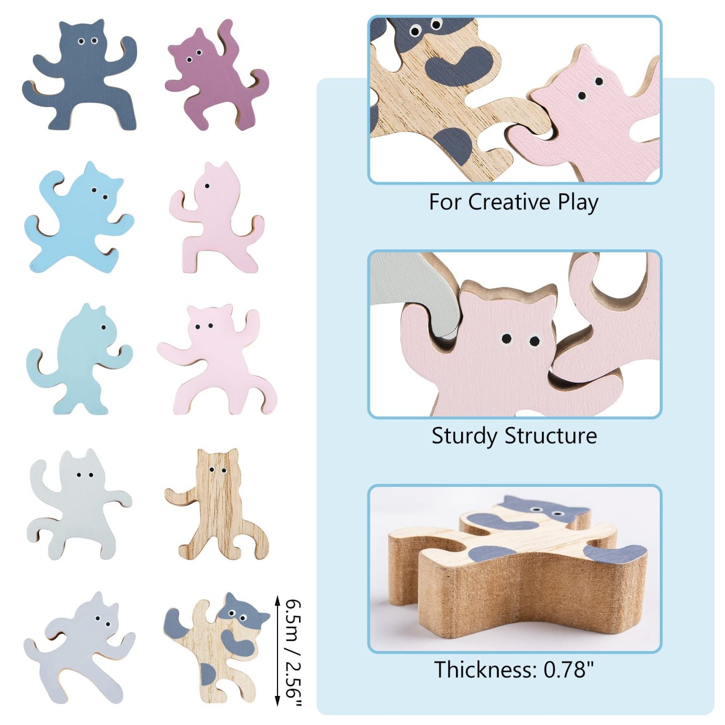 Colorful Kung Fu Cat Stacking Toy - Wooden Balancing Stackable Playset