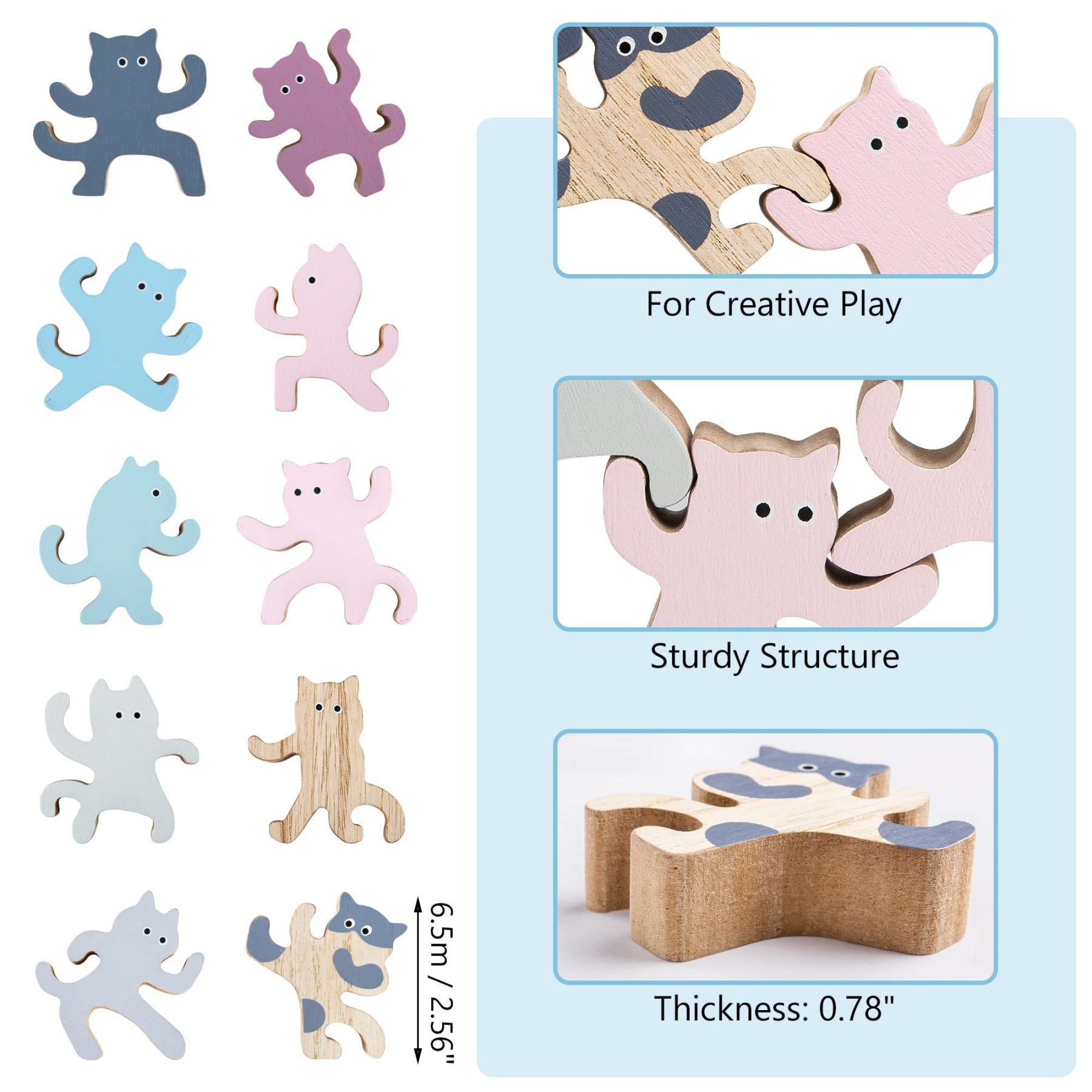 Colorful Kung Fu Cat Stacking Toy - Wooden Balancing Stackable Playset