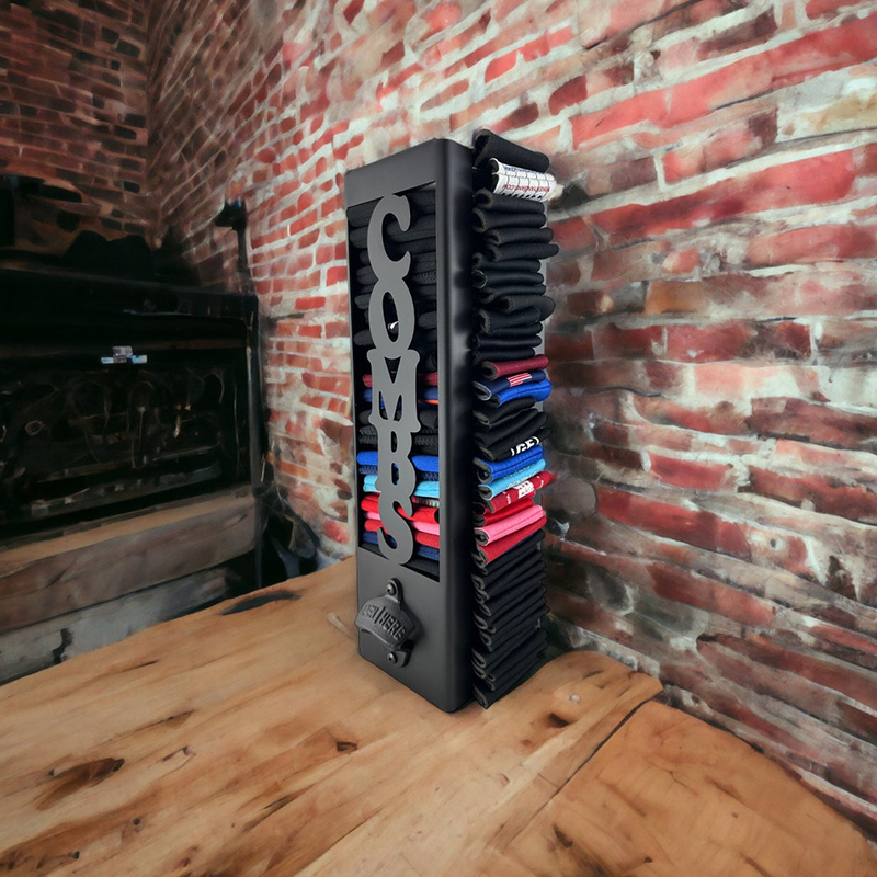 Custom can cooler holder with bottle opener